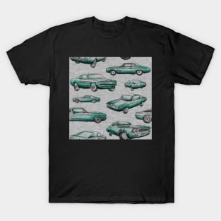 Muscle Cars- teal on grey T-Shirt